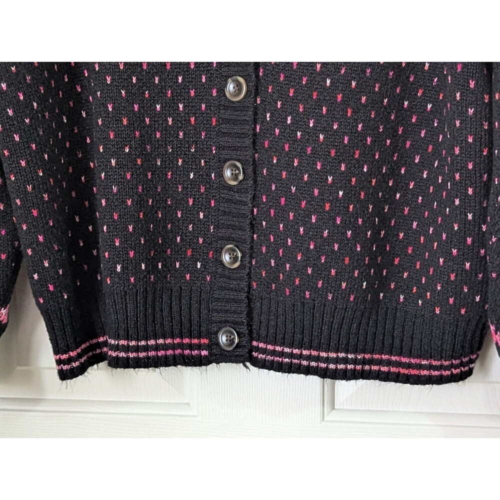 Torrid V Neck Cardigan Sweater Womens 2X Black Pink Heart Button Down Tight Knit - Picture 3 of 9